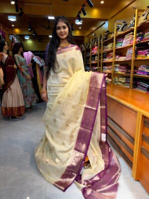 Off White with Purple Warm Silk Saree