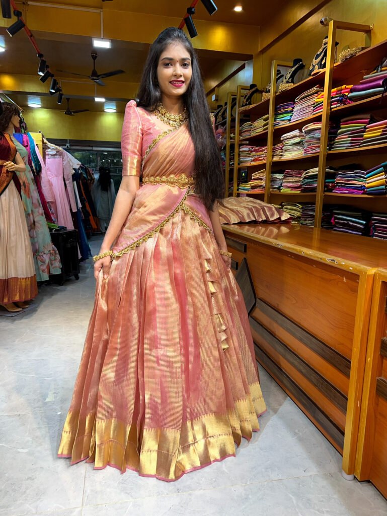 Rose Gold Tissue Stripe Half Saree