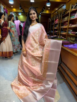 Pale Pink Floral Tissue Silk Saree