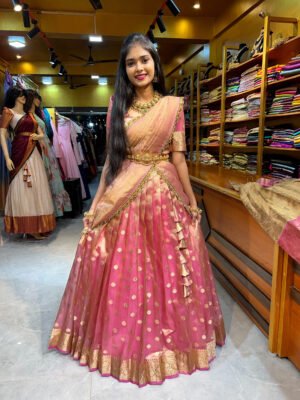 Rose Gold Silk Butti Tissue Half Saree