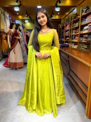 Mehendi Green Shimmer Georgette Gown