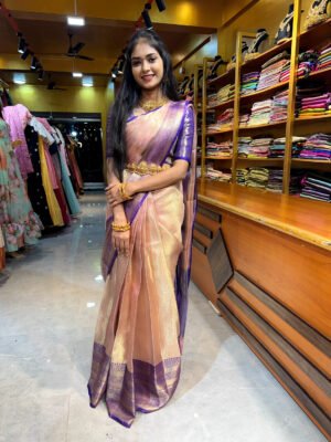Pastel Pink with Purple Tissue Silk Saree