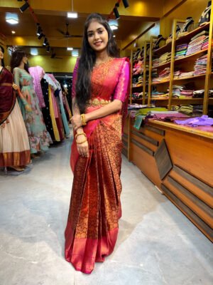 Maroon with Rani PinkTissue Silk Saree