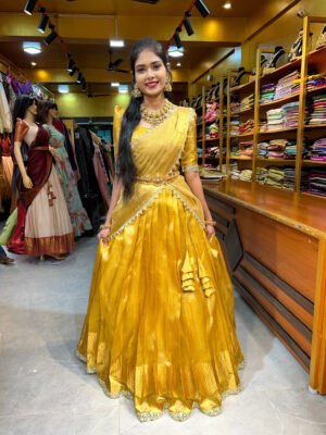 Gold Crushed Tissue Half Saree