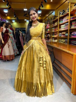 Gold Floral Tissue Half Saree
