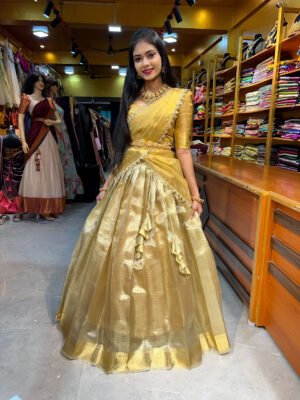 Gold Dotted Tissue Half Saree