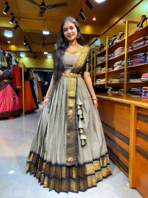 Grey with Black Chettinad Half Saree
