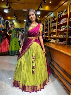 Mehandi Green with Magenta Chettinad Half Saree