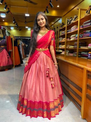 Pastel Pink With Hot Pink  Half Saree