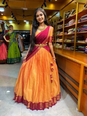 Orangish Peach with Magenta Chettinad Half Saree