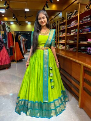 Parrot Green with Sky Blue Chettinad Half Saree