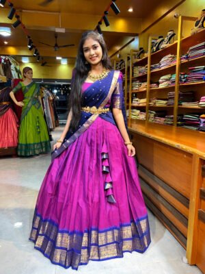Magenta With Navy Blue  Half Saree