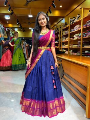 Navy Blue with Magenta Chettinad Half Saree