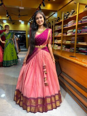 Pastel Pink With Wine Half Saree