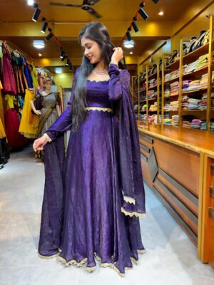 Purple Crushed Silk Gown