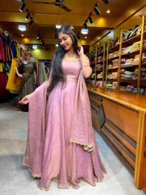 Lavender Pink Crushed Silk Gown