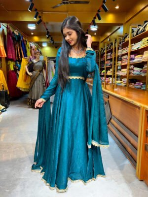 Peacock Green Crushed Silk Gown