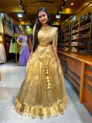 Gold Beige Tissue Half Saree