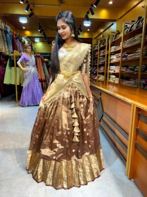 Brown Butti Tissue Half Saree