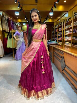 Magenta Crushed Tissue Half Saree