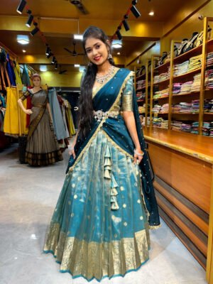 Sea Blue with Teal Blue Butti Tissue Half Saree