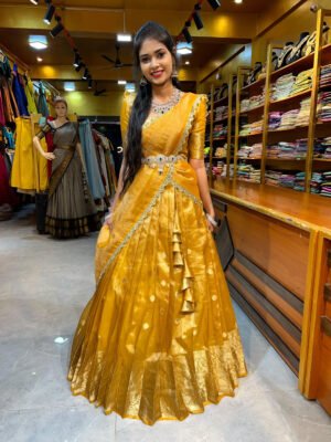 Haldi Yellow Butti Tissue Half Saree