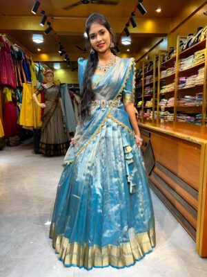 Sea Blue Tissue Half Saree