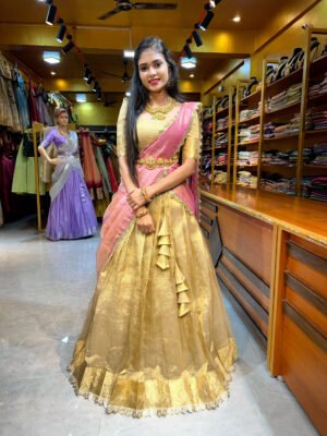 Gold Beige with Rose Gold Tissue Half Saree