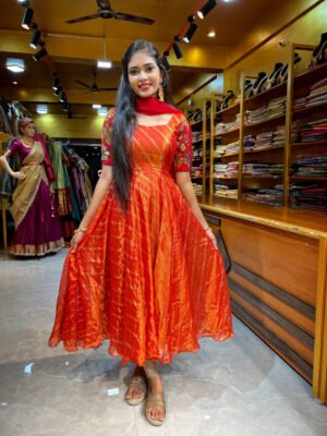 Fanta Orange Crushed Tissue Anarkali