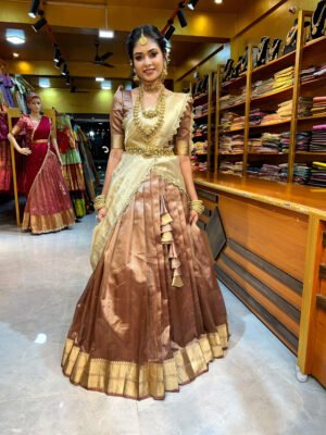 Brown Tissue with Gold Half Saree