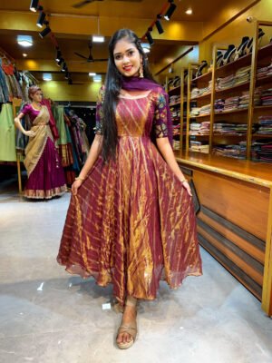 Wine Crushed Tissue Anarkali