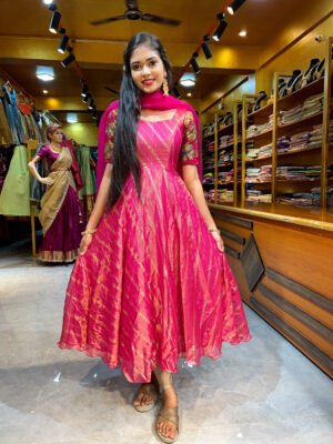 Hot Pink Crushed Tissue Anarkali