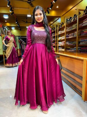 Wine Silk Georgette Gown