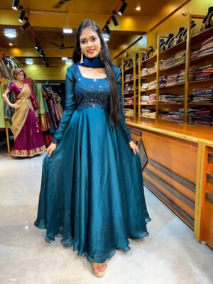 Teal Blue Silk Georgette Gown