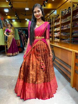Maroon with Rani Pink Banaras Half Saree