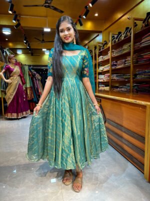 Sea Blue Crushed Tissue Anarkali