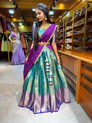 Sea Blue with Purple Banaras Half Saree