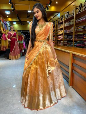 Peach Strip Tissue Half Saree