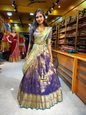 Royal Blue with Sky Blue Crushed Tissue Half Saree