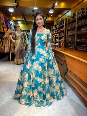 Teal Blue Cotton Kota Gown