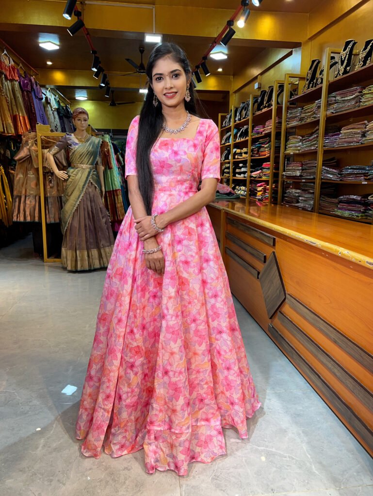 Pink Floral Cotton Kota Gown
