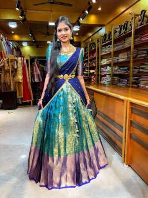 Sea Green Silk Tissue with Navy Blue Half Saree