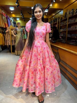 Pink Floral Cotton Kota Frock