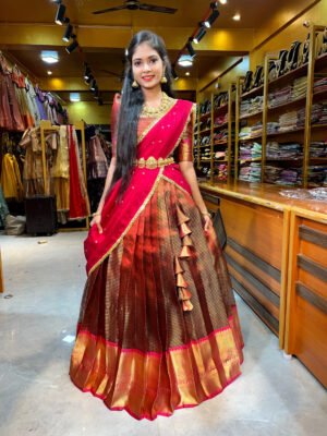 Copper Maroon Tissue with Rani Pink Half Saree