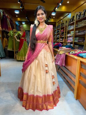 Onam - Off White with Mauve Pink Half Saree