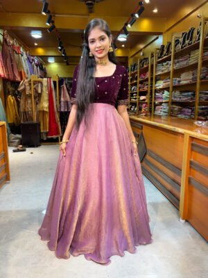Wine Velvet with Rose Gold Crushed Silk Gown
