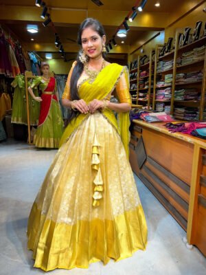 Onam - Off White with Yellow Tissue Half Saree
