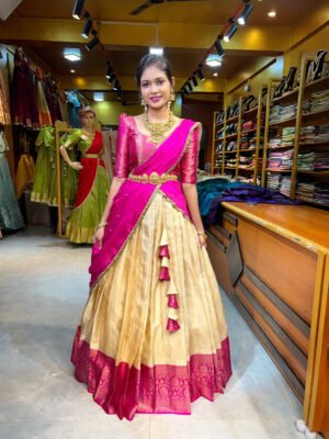 Onam - Off White with Hot Pink Half Saree