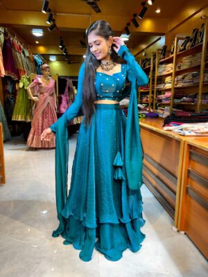 Peacock Green Fendy Silk Lehenga