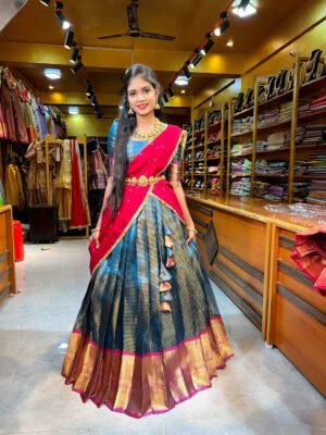 Teal Blue Tissue with Rani Pink Half Saree